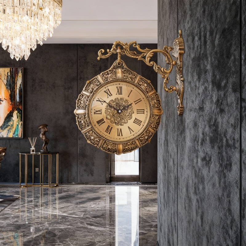 Luxury Lifestyle Aesthetics - 북유럽 복고풍 거실 벽시계 무소음 양면