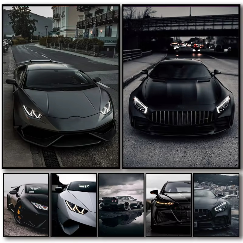 Luxury Lifestyle Cars - 대형 블랙 인더스트리얼 스타일 스포츠카 포스터