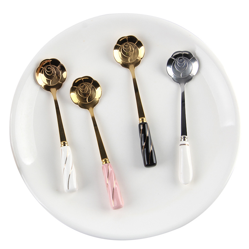 식기 커피 교반 숟가락 세라믹 손잡이 꽃 특종 스테인레 - Gold Cutlery Flatware 리뷰 및 가격