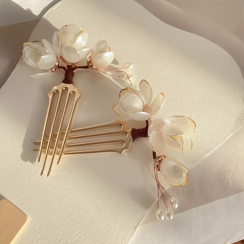 중국 스타일 쉘 목련꽃 헤어 빗 진주 태슬 장식 빈티지 - Gold Cutlery Flatware 리뷰 및 가격