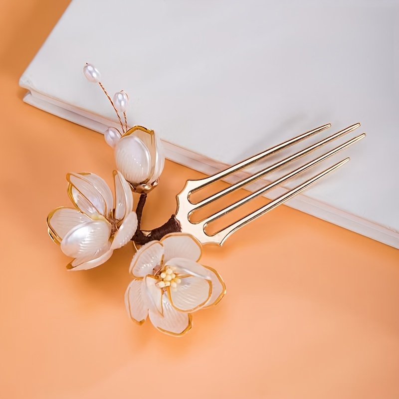 중국 스타일 쉘 목련꽃 헤어 빗 진주 태슬 장식 빈티지 - Gold Cutlery Flatware 리뷰 및 가격